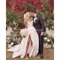 Customized Sleeveless Side Slit fold skirt High quality satin bride gown wedding dresses